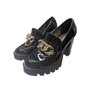 Antonio Melani Palmer Platform Black Patent Lug Sole Loafer Pumps